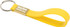 A yellow silicone keyring with a metal ring and a branded section. Designed for holding keys securely.