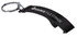 A drink bottle opener in black, designed as a keyring, featuring a logo.