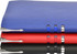 Three A5 notebooks displayed in blue, red, and black, featuring silver accents and a sleek design.