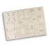 A wooden model kit featuring laser-cut pieces in natural wood, ready for assembly into house shapes.