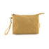 A tan Kraft paper cosmetic bag with a zipper and a wrist strap, featuring a simple design and no visible branding.