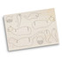 A wooden model kit featuring outlined pieces to construct a cat, crafted from light-coloured wood.