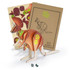 A wooden kangaroo model in brown, featuring various pieces and a design template, presented in a cardboard package with a logo.