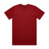A plain red t-shirt with a round neckline and short sleeves, featuring a small logo.
