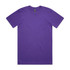 A plain purple T-shirt with a round neck and short sleeves, featuring a logo at the neckline.