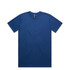 A blue classic tee with a round neckline and short sleeves, featuring a branding label.