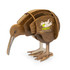 A wooden model of a kiwi bird in brown tones, featuring a branding logo. Fun and novelty item for enthusiasts.