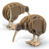 A wooden model of a kiwi bird in brown hues, featuring layered cutouts and a minimalistic design.