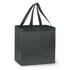 A dark green tote bag with long black handles and a square shape, featuring a visible logo.