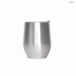 A stainless steel travel mug with a sleek, polished silver finish and a lid.