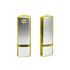 A yellow and silver USB flash drive featuring a sleek, metallic finish and a protective casing with a branding logo.