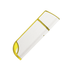A leopard-patterned USB flash drive in silver and bright yellow, featuring a sleek design and branding.