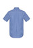 A blue and white checkered men's short sleeve button-up shirt with a collar, showing the back view.