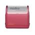 A red stamp device with a grey top, featuring a logo, designed for imprinting.