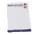 A6 writing pad with 25 blank leaf pages and a logo at the top, presented in white.