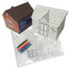 A house-shaped money box kit with a brown roof, transparent walls, and colourful markers for decorating.