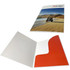 A4 digital presentation folder in white and red with a pocket, featuring a scenic beach cover and a logo.