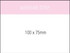 A notepad featuring a pink adhesive strip, sized 100 x 75 mm, with a white backing. It has a logo present.