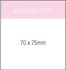A notepad featuring a white design, measuring 70x75mm, with an adhesive strip and a branding logo.