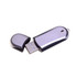 A sleek, silver flash drive with a removable cap and a USB connector. It features a logo on the surface.