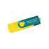 A yellow and green double-end Belton Micro USB flash drive featuring a clip and a logo.