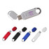 An O-ring flash drive in silver, red, black, blue, and white, featuring a logo on the silver model.
