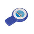 A round domed blue flash drive featuring a circular design and an embedded logo.