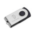 A silver and black Mini Belton Flash Drive featuring a swivel design and a logo.
