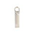 A silver Clip Lock Flash Drive with a sleek design and a built-in clip for attachment. It features a logo.