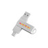 A silver double-end swivel Type C flash drive with a logo, featuring USB and Type C connectors.