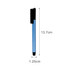 A blue stylus USB pen with a black top, measuring 13.7 cm in length and 1.25 cm in diameter.
