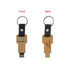 An eco-friendly mini flash drive keychain in brown with a black keyring, featuring logos on both sides.