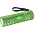 A green flashlight with a textured design and a wrist strap, featuring a logo on its side.