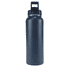 A drink bottle in navy blue with a wide mouth and a sturdy handle, featuring a logo on the front.