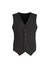 A black men's peaked vest featuring a five-button front and two side pockets, with a smooth fabric finish.