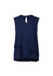 A sleeveless, layered blouse in navy blue featuring a keyhole neckline and a flowing silhouette.