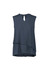 A sleeveless layered blouse in a deep blue colour with a keyhole neckline and a flowing cut. Features a logo.