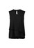 A black sleeveless blouse with a layered design and keyhole neckline. It features an interior logo.