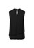A black sleeveless layered blouse featuring a keyhole back design and an elegant draped silhouette.