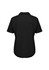 A black women's blouse with short sleeves and a collared neck, featuring a simple design and no visible logos.