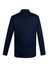 A navy jumper with a collar and long sleeves, featuring a branding logo on the back.