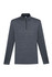 A grey zip-up jumper with long sleeves and a high collar, featuring a logo.