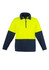 A unisex hi-vis polar fleece pullover in bright yellow and dark navy, featuring a half zip and a logo.