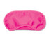 A bright pink eye mask with a soft, smooth surface and a contoured shape for comfort.
