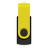 A yellow and black Helix 16GB flash drive with a swivel design and a small loop for attachment.