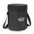 A black Igloo Cooler Seat with a round top, featuring a logo and sturdy straps for easy carrying.