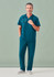 A unisex pulse v-neck scrub top in teal, paired with matching scrub pants, worn by a man with a stethoscope.