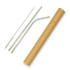 A drink bottle accessory set featuring stainless steel straws, a cleaning brush, and a cylindrical storage case.