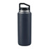 A drink bottle in dark grey featuring a black lid and a handle, designed for beverage storage.