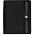 A black Nappa leather A4 zippered compendium featuring a subtle logo design. Ideal for office and business use.